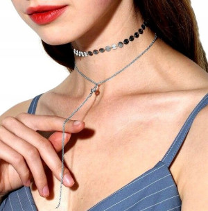 srebrny naszyjnik długi wpadając choker celebrytka