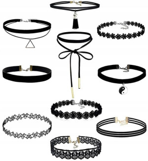 zestaw 10 szt choker naszyjnik rzemyk celebrytka