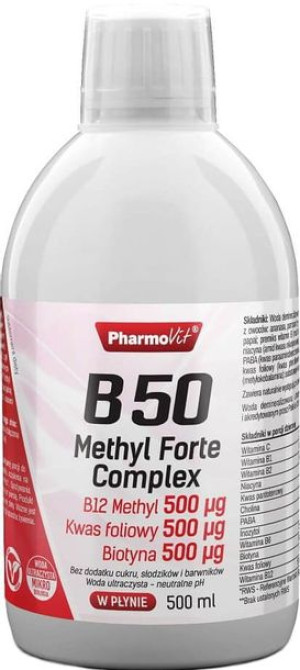 Witamina B-50 Methyl Forte B50 Complex Kwas foliowy Biotyna 500ml PharmoVit