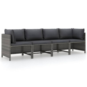 Lumarko 4-osobowa sofa ogrodowa z poduszkami, polirattan, szara