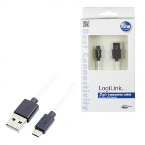 Kabel przewód microUSB 1.8m biało/czarny LogiLink