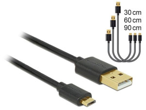 Kabel microUSB 3 końcówki 0.3m 0.6m 0.9m Delock