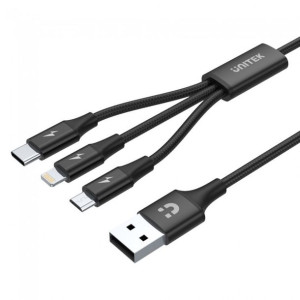 Unitek 3w1 microUSB Lightning USB-C 1.2m czarny