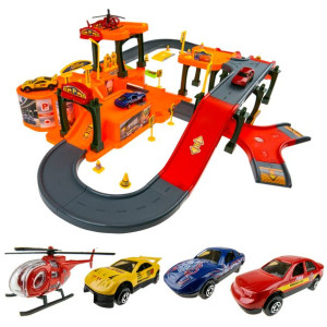 Garaż / Parking z torem samochodowym + 3 Autka i helikopter