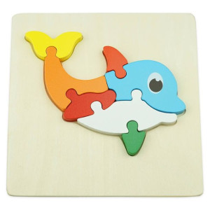 Drewniana kolorowa układanka puzzle delfin delfinek