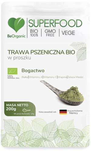 BeOrganic Trawa pszeniczna BIO w proszku 200g, Medicaline