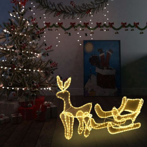 Lumarko Świąteczny świecący renifer z saniami, z siateczką, 216 LED