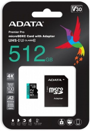 ADATA Premier Pro microSDXC 512GB 100R80W UHS-I U3