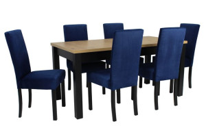 Granatowe welurowe krzesła 6 szt  +stół 80x160/200 ZESTAW