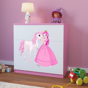 Komoda do pokoju dziecięcego, babydreams, księżniczka i konik, 81 cm, różow