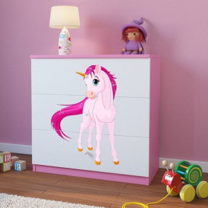 Komoda do pokoju dziecięcego, babydreams, jednorożec, 81 cm, różowa