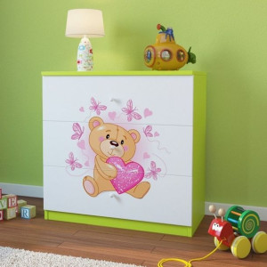 Komoda do pokoju dziecięcego, babydreams, miś z motylkami, 81 cm, zielona