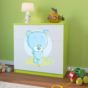 Komoda do pokoju dziecięcego, babydreams, niebieski miś, 81 cm, zielona