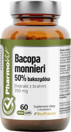 Bacopa monnieri 50% bakozydów Ekstrakt z brahmi 350 mg 60 kapsułek PharmoVi