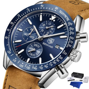 Klasyczny zegarek męski Benyar chronograf datownik + pudełko