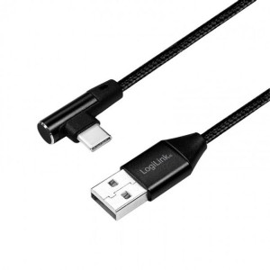 Kabel przewód USB-C 1,0m kątowy czarny LogiLink