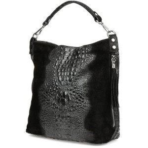 Czarna torebka skórzana zamszowa shopper W10