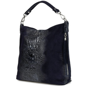 Granatowa torebka skórzana zamszowa shopper W10