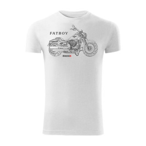  Koszulka motocyklowa na motor HARLEY FATBOY męska biała SLIM