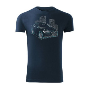 Koszulka z samochodem Alfa Romeo Stelvio męska granatowa SLIM
