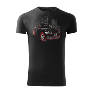 Koszulka z samochodem Alfa Romeo Stelvio męska czarna SLIM