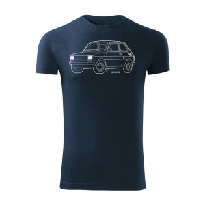 Koszulka motoryzacyjna z samochodem mały Fiat 126p maluch męska granatowa S