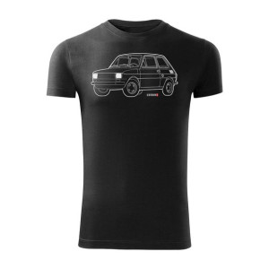 Koszulka motoryzacyjna z samochodem mały Fiat 126p maluch męska czarna SLIM