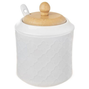 Stylowa Cukiernica + Łyżeczka Porcelana Bambus
