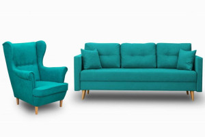 Zestaw Wypoczynkowy Skandynawski Musztardowy Sofa + Fotel