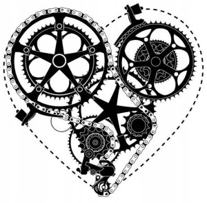 Tatuaż LOVE rower łańcuch korbowód zębatka suport