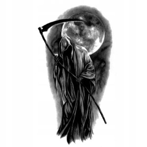 Tatuaż TYMCZASOWY kościotrup śmierć kosa moon DIE