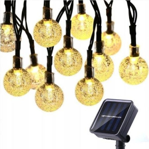 Lampki Choinkowe Solarne Kulki 50led Białe Ciepłe