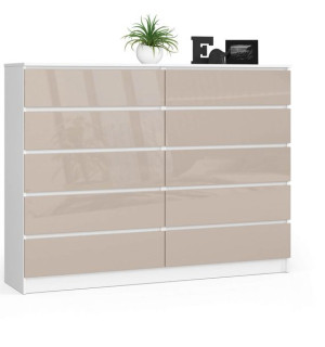 Komoda do salonu K 160 cm 10 szuflad - biała-cappuccino połysk