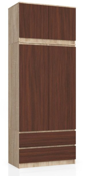 Szafa Z Nadstawką S 90 Cm 2 Drzwi 2 Szuflady Dąb Sonoma / Wenge