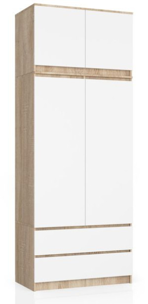 Szafa Z Nadstawką S 90 Cm 2 Drzwi 2 Szuflady Dąb Sonoma / Biała