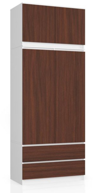 Szafa Z Nadstawką S 90 Cm 2 Drzwi 2 Szuflady Biała / Wenge