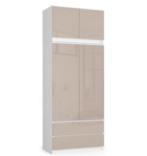 Szafa z nadstawką S 90 cm 2 drzwi 2 szuflady - biała-cappuccino połysk