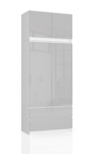Szafa Z Nadstawką S 90 Cm 2 Drzwi 2 Szuflady Biała / Metalik Połysk