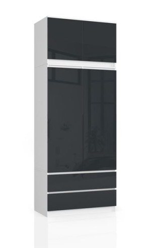 Szafa Z Nadstawką S 90 Cm 2 Drzwi 2 Szuflady Biała / Grafit Połysk