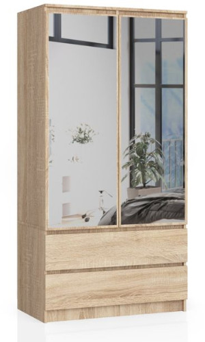 Szafa S 90 Cm 2 Drzwi 2 Szuflady 2 Lustra Dąb Sonoma