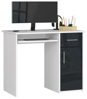 Biurko Pin 90 Cm Białe / Grafit Połysk Wolnostojące