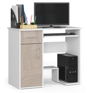 Biurko JAY 90 cm - białe-cappuccino połysk - 1 szuflada 1 drzwi