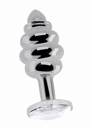 Ribbed Diamond Plug - 3.75 Inch - Silver
