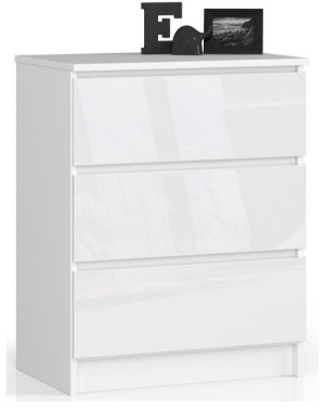 Komoda K 60 Cm 3 Szuflady Akryl Biały Wysoki Połysk