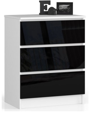 Komoda K 60 Cm 3 Szuflady Akryl Czarny Wysoki Połysk