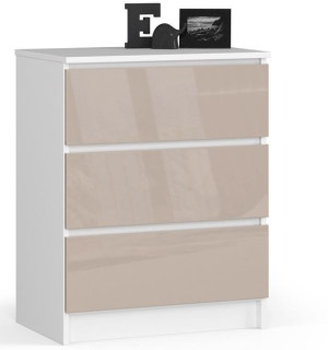 Komoda Do Salonu K 60 Cm 3 Szuflady - Biała-cappuccino Połysk