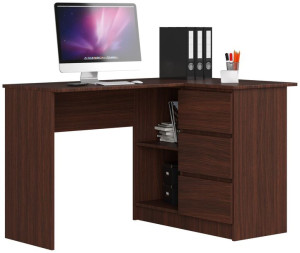 Biurko Narożne B16 124 Cm Prawe 3 Szuflady Wenge