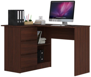 Biurko Narożne B16 124 Cm Lewe 3 Szuflady Wenge