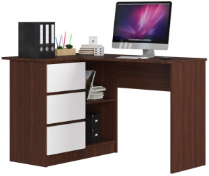 Biurko Narożne B16 124 Cm Lewe 3 Szuflady Wenge / Białe