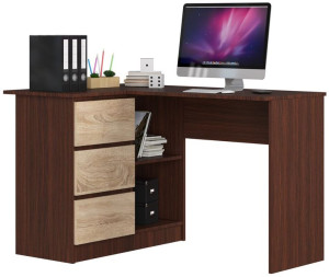 Biurko Narożne B16 124 Cm Lewe 3 Szuflady Wenge / Sonoma
